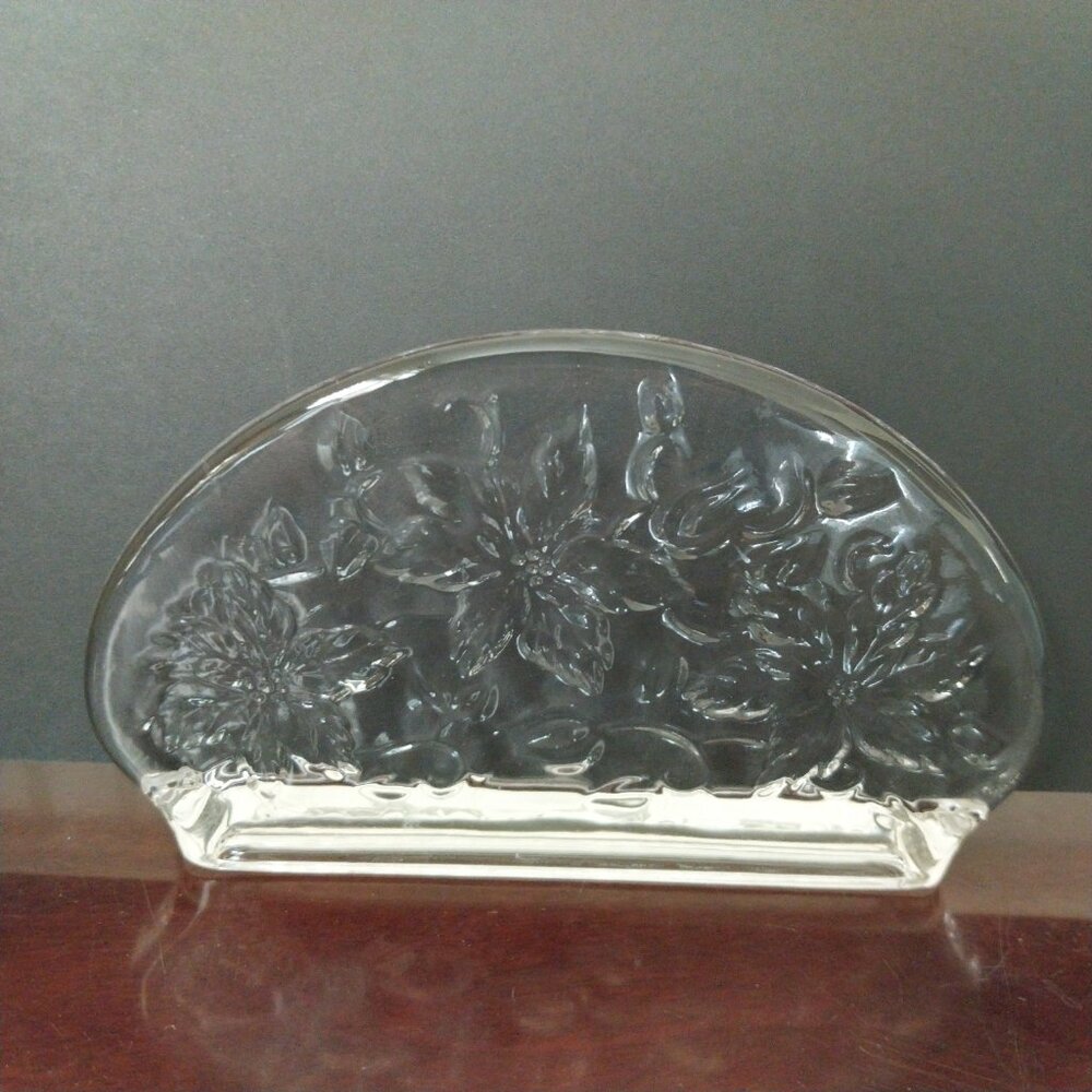 Vintage Princess House Fantasia Crystal Glass Poinsettia Napkin Holder #518 - Picture 5 of 8
